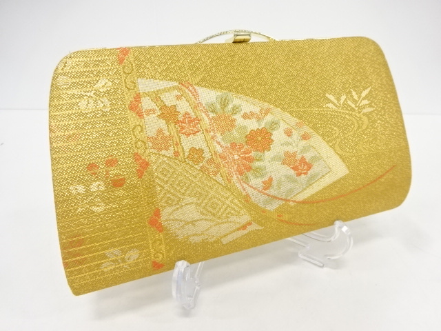 リサイクル　佐賀錦地紙に草花模様織り出し和装バッグ